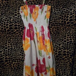 Floral Smocked Sundress - White with Pink & Yellow Blooms